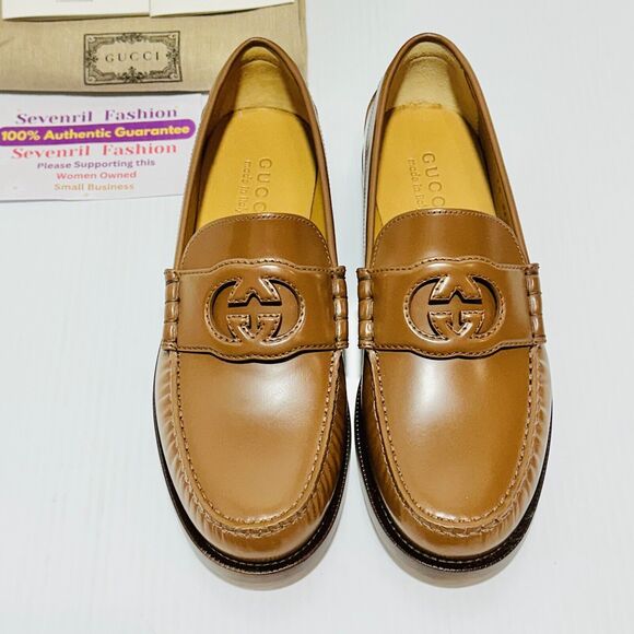 Gucci Interlocking G Men's 7.5/ US 8 Brown Leather Loafers Slip-On Shoes NIB - Picture 4 of 11